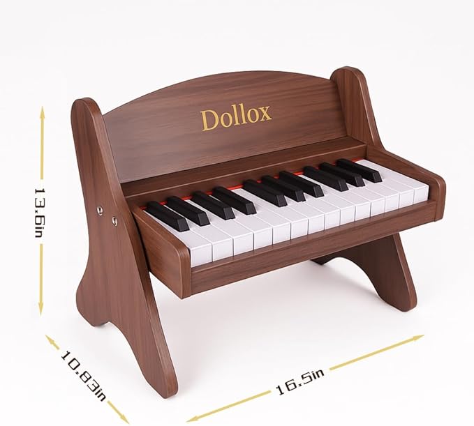 Dollox Kids Piano Digital Keyboard, 25-Key Wooden Electric Keyboard Toys for Toddlers, Baby Musical Instrument for Beginners, Mini Music Birthday Gift for 3-7 Year Old Boys and Girls