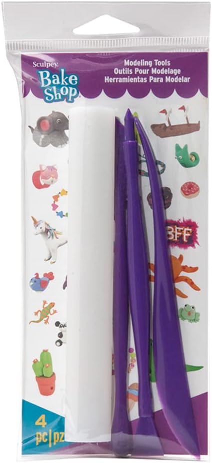 Sculpey Bake Shop® Clay Modeling Tools, 4 tools for use with polymer oven-bake clay, air dry clay and non dry clay, great for kids and all skill levels
