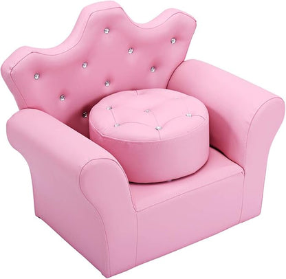 Costzon Kids Sofa, Children Upholstered Sofa with Ottoman, Princess Sofa with Diamond Decoration, Smooth PVC Leather Toddler Chair, Kids Couch for Boys and Girls, Gift for Toddlers (Pink)