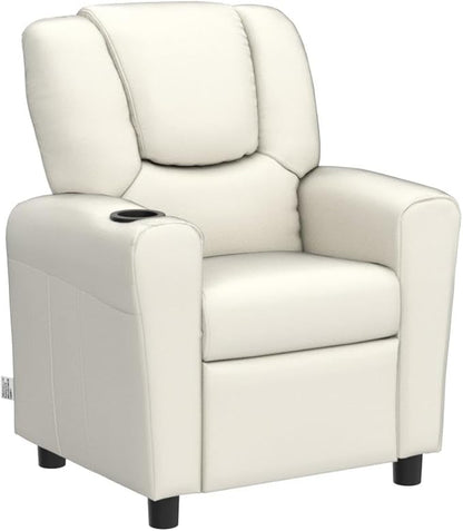 Costzon Kids Recliner Chair with Cup Holder, Toddler Furniture Children Armrest Sofa w/Headrest & Footrest for Girls Boys Baby Bedroom, Kids Room, PU Leather Kids Recliner Couch (Beige)