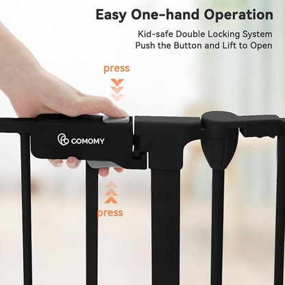 COMOMY 150" Extra Wide Baby Gate with Door, Dog Gates for The House Doorways Fireplace, Auto Close Baby Fence Play Area, Walk Through Pet Gate, Hardware Mounted Baby Gate, 6-Panels (30" Tall, Black)