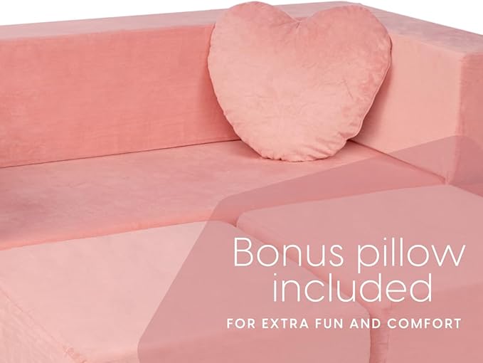 Milliard Kids Couch - Modular Kids Sofa for Toddler and Baby Playroom/Bedroom Furniture (Pink) with Bonus Pillow