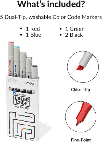 Color Coding Markers: Color Variety for Creative STEM Education, Ideal for Classroom & Home, Enhances Problem-Solving & Critical Thinking Skills, Suitable for Ages 6+, Dual-Sided, 5-Pack