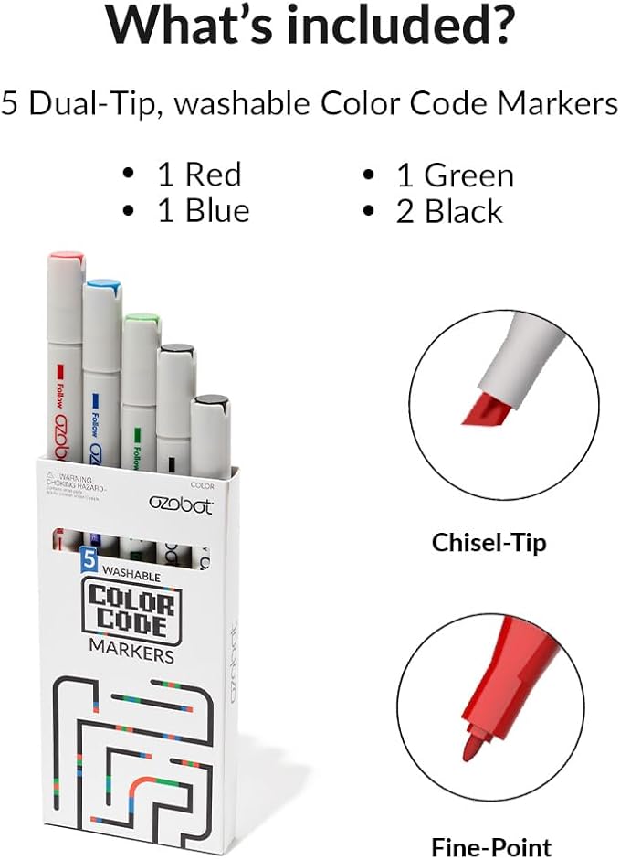 Color Coding Markers: Color Variety for Creative STEM Education, Ideal for Classroom & Home, Enhances Problem-Solving & Critical Thinking Skills, Suitable for Ages 6+, Dual-Sided, 5-Pack