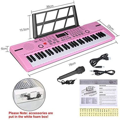 Hricane Piano Keyboard, 61 Keys Beginner Electronic Keyboard Portable Digital Music Keyboard, Early Education Music Instrument with Microphone & Music Sheet Stand
