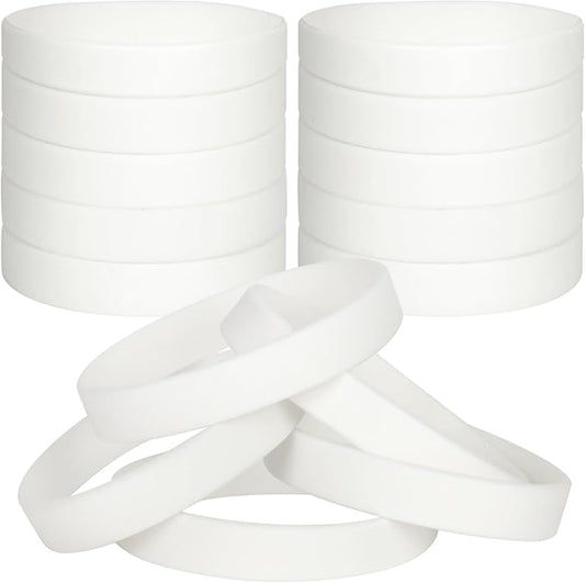 50 PCS Silicone Bracelets Wristbands for kid, Sports Rubber Elastic Wristband Bracelet for Party Decorations Favors Set Pack White