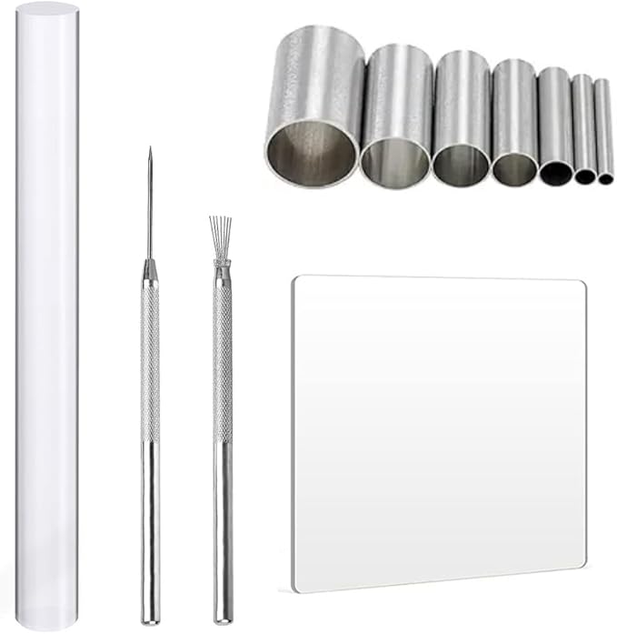 11PCS Polymer Clay Cutter Tool Set Acrylic Clay Roller with Acrylic Sheet Backing Board Clay Wire Texture Needle Detail Modeling Shaping Tool Round Shape Clay Cutters for Clay DIY Sculpting Craft