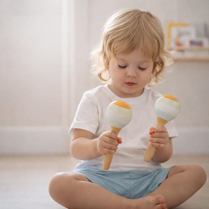 Stoie's Wooden Toddler Musical Instruments with Xylophone, Maracas, Triangle, Tamburine for Babies and Kids, Eco Friendly Montessori Educational Toy