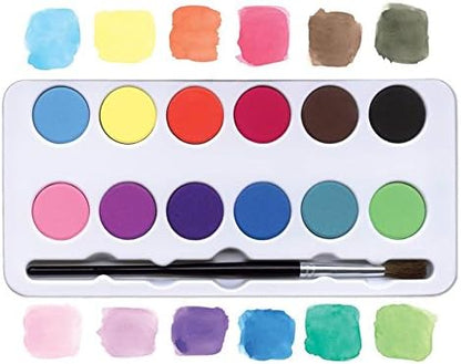 eeBoo: Watercolors Paint Set/12 Colors, Paint Brush Included, Comes in a Portable Tin Set, Easy to Close, Perfect for Watercolor Painting, Hand Crafts with Paints and Other Artworks