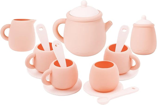 MCGMITT Silicone Tea Party Set, Toy Tea Set for Toddlers Kids, Includes Teapot, 4 Tea Cup and Coasters, Creamer, Sugar Bowl, 4 Spoon, Dishwasher Safe Pretend Teapot Set for Girls Boys Birthday Gifts