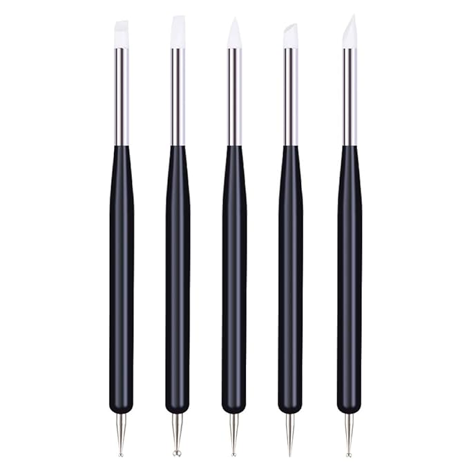 5pcs Nail Art Dotting Tools Pen Dual Head UV Gel Carving Pen Nail Silicone Brushes Set Pottery Clay Sculpting Modeling Painting Drawing Tool DIY Art Craft (Black)