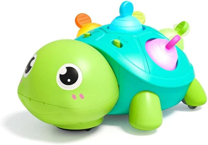 3-in-1 Musical Crawling Turtle Baby Toy - Tummy Time Toy with Smart Obstacle Avoidance, Push-and-Pop Sensory Shell & Sleep Soothing, Baby Infant Toys for 0-12 Months