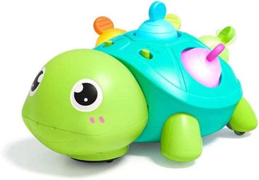 3-in-1 Musical Crawling Turtle Baby Toy - Tummy Time Toy with Smart Obstacle Avoidance, Push-and-Pop Sensory Shell & Sleep Soothing, Baby Infant Toys for 0-12 Months