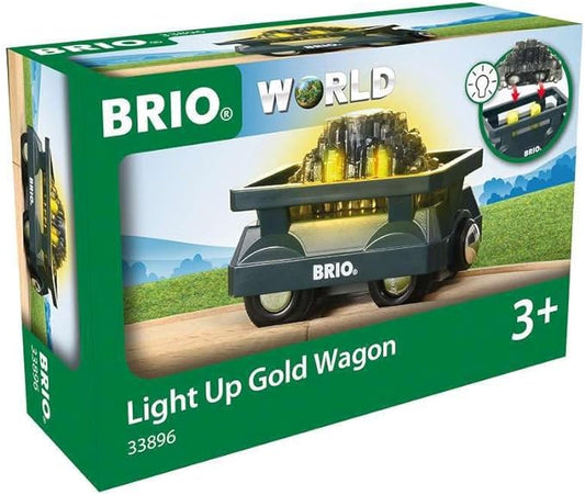 BRIO World - 33896 Light Up Gold Wagon - Interactive 2 Piece Toy Wagon Set | Enhances Creativity | Compatible with All Toys | Safe and Tested for Kids Ages 3 and Up