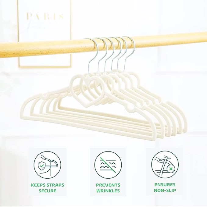 Kids Velvet Hangers 50 Pack, 12.8 Inch Non Slip Toddler Hangers, Ultra Slim Space Saving Childrens Hanger - 360° Swivel Hook, Cascade Design, Durable & Cute Baby Hangers (White