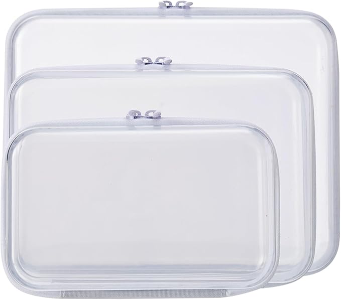 MACOPRO 3PCS Clear Zipper Pouches, Kid's Toy Storage Organizer Bins, Zippered Hard Pouch Double, Portable Makeup and Cosmetic Bag, Hard Plastic Case,Clear Zipper Bags Pencil Case, Christmas Storage