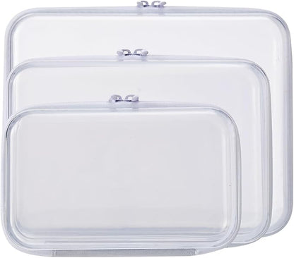 MACOPRO 3PCS Clear Zipper Pouches, Kid's Toy Storage Organizer Bins, Zippered Hard Pouch Double, Portable Makeup and Cosmetic Bag, Hard Plastic Case,Clear Zipper Bags Pencil Case, Christmas Storage
