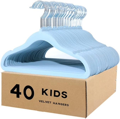 Kids Velvet Clothes Hangers, Non Slip Baby Hangers Blue(11.6" Inch - 40 Pack)