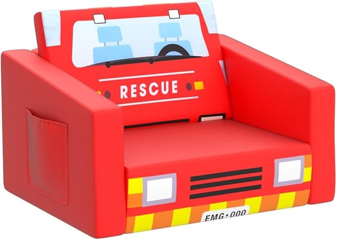 MallBest Kids Sofas Children's Sofa Bed Baby's Upholstered Couch Sleepover Chair Flipout Open Recliner(Red/Fire Truck)