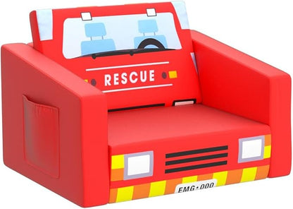 MallBest Kids Sofas Children's Sofa Bed Baby's Upholstered Couch Sleepover Chair Flipout Open Recliner(Red/Fire Truck)