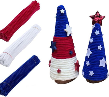 300 Pcs Thick Pipe Cleaners Craft Supplies 3 Assortment Patriotic Red White Blue Color Chenille Stems for Art and Craft Projects Creative DIY Independence Day Decorations (Patriotic Tree-300pcs)
