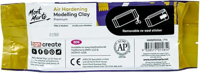 Mont Marte Terracotta Color Air Hardening Modeling Clay 500g (1.1lb). Terracotta Color Air Dry Clay with Drying Time of Approximately 24 Hours. Suitable for Sculptors and Modelers of All Skill Levels.
