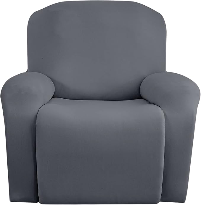 Jin Le 4 Pieces Recliner Cover Stretch Recliner Chair Cover 1 Seater Recliner Couch Covers Sofa Covers Stretch Soft Furniture Protector with Elastic Bottom and Ties for Kids Pet(Recliner, Light Gray)