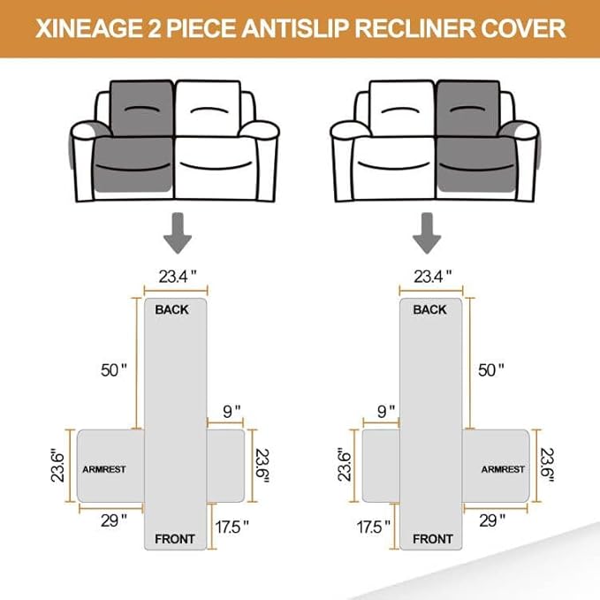 XINEAGE Water Resistant Recliner Cover, 2 seat Recliner Loveseat Covers with Pockets, Quilted Thick Recliner Protector Cover for Dog Pets with Non Slip Backing and Strap (Recliner Loveseat, Red)