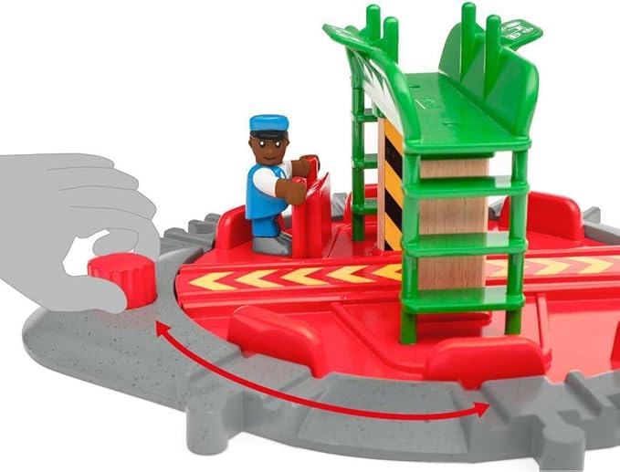 BRIO World 33476 - Turntable & Figure | 2 Piece Wooden Toy Train Accessory for Kids | Multiple Track Connection Points | Spacious Turntable | Poseable Train Engineer Figure | Ages 3 and Up