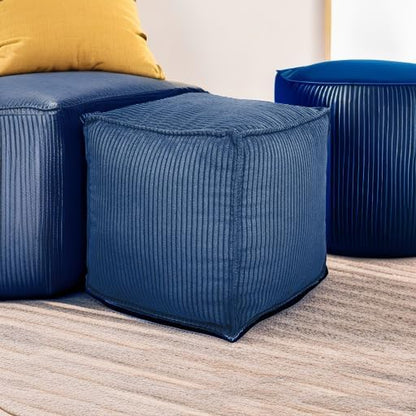 Louis Donné Unstuffed Pouf Ottoman, Square Supersoft Pouf Cover with Storage Solution, Foot Stool for Living Room, Home Decor, Christmas Decoration, 17x17 - Blue (Only Cover)