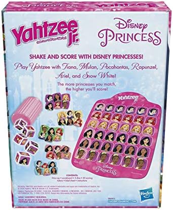 Hasbro Gaming Yahtzee Jr. Disney Princess Edition Dice Game | Kids Counting & Matching Games for Preschoolers | 2-4 Players for Girls & Boys | Ages 4+ (Amazon Exclusive)