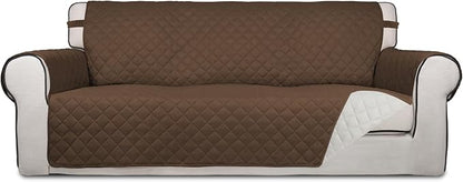 PureFit Reversible Quilted Sofa Cover, Water Resistant Slipcover Furniture Protector, Washable Couch Cover with Non Slip and Elastic Straps for Kids, Dogs, Pets (Sofa, Coffee/Ivory)