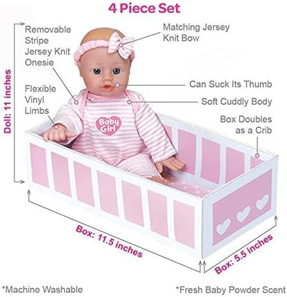 Adora Amazon Exclusive Soft & Cuddly Sweet Baby Girl, 11” Adorable Baby Doll with Bright Blue Eyes and Blonde Painted Hair, Includes Headband and Pink Stripe Birthday Gift For Ages 1 and Up