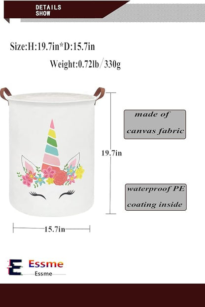 Essme Kids Laundry Basket,Unicorn Hamper Collapsible Waterproof Storage Bin for Girls,Gift Baskets(Cute Unicorn)