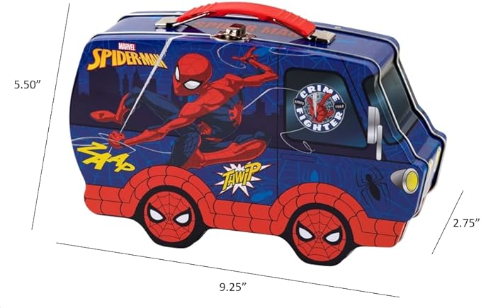 Spider-man Van Shaped Tin Carry All with Handle Lock and Clasp