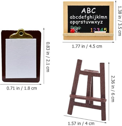 LOGOFUN Dollhouse School Supplies Set Miniature Blackboards Wooden Easel Painting Board Mini House Accessory