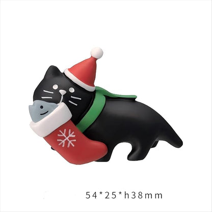 Set of 4 Mini Christmas Figurines - Christmas Tree, Black Cat and Two Santa, Cute Resin Decorations for Christmas, Perfect for Fairy Garden and Christmas Decor Gifts