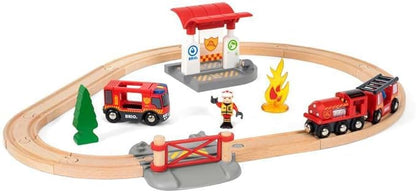 BRIO 33815 Rescue Firefighter Set | 18 Piece Train Toy Set with Fire Truck and Accessories | Kid-Friendly Wooden Tracks | Ideal for Toddlers Aged 3 and Up