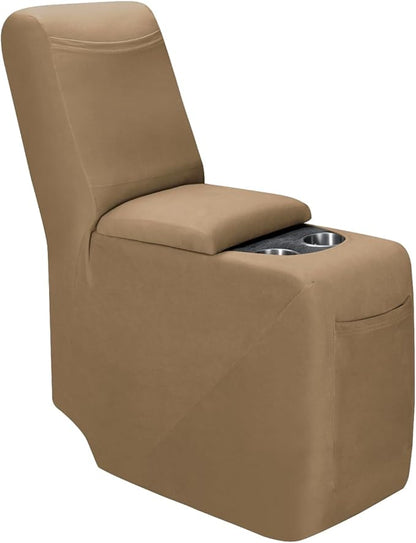 PureFit Recliner Console Cover for Reclining Couch Covers, Super Stretch Middle Console Slipcovers for Recliner Sofa Cover, Furniture Protector for Kids Pets with Pockets&Elastic Bottom, Camel