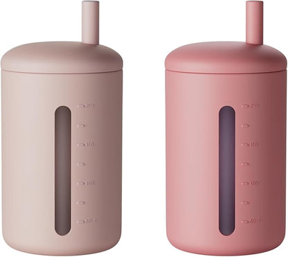 Silicone Straw Cup, 200ml Trainer Cup Toddler Training Straw Cup for Boys and Girls, Unbreakable, 100% Food Grade Silicone (Blush/Mauve)