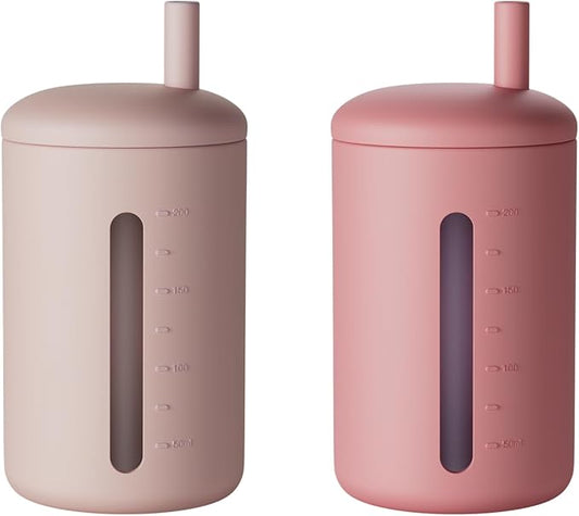 Silicone Straw Cup, 200ml Trainer Cup Toddler Training Straw Cup for Boys and Girls, Unbreakable, 100% Food Grade Silicone (Blush/Mauve)