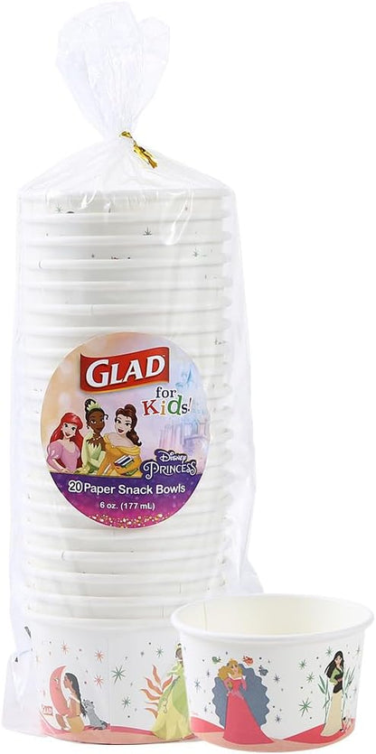 Glad for Kids Disney Princess “Magic is in All of US” 6 Oz Paper Snack Bowls, 20 Count | Disney Princess Paper Snack Bowls for Everyday Use, Kids Snack Bowls | Kid-Friendly