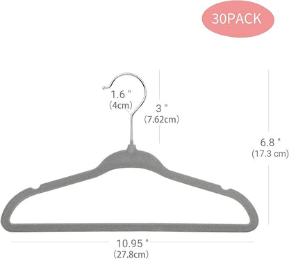 ManGotree Baby Clothes Hangers, Velvet Kids Toddlers Coat Hangers with Ultra Thin & Non-Slip Design (30 Pack, Gray)