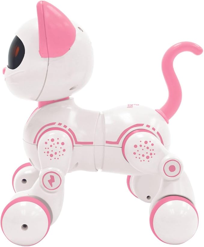 LEXiBOOK, Power Kitty Jr., Remote Control cat to Train, Waddles Like a Real cat, Interactive Eyes, STEM programmable, Rechargeable Battery, Pink/White, KIT01