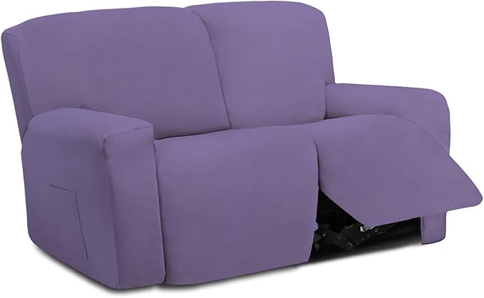 Easy-Going 6 Pieces Microfiber Stretch Sectional Recliner Sofa Slipcover Soft Fitted Fleece 2 Seats Couch Cover Washable Furniture Protector with Elasticity for Kids(Recliner Loveseat, Purple)