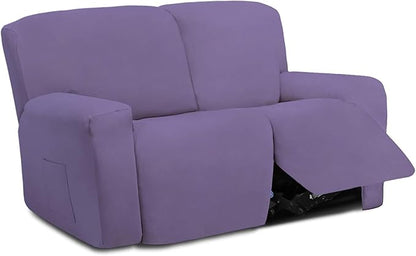 Easy-Going 6 Pieces Microfiber Stretch Sectional Recliner Sofa Slipcover Soft Fitted Fleece 2 Seats Couch Cover Washable Furniture Protector with Elasticity for Kids(Recliner Loveseat, Purple)