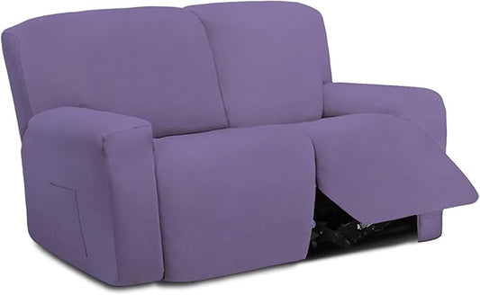 Easy-Going 6 Pieces Microfiber Stretch Sectional Recliner Sofa Slipcover Soft Fitted Fleece 2 Seats Couch Cover Washable Furniture Protector with Elasticity for Kids(Recliner Loveseat, Purple)