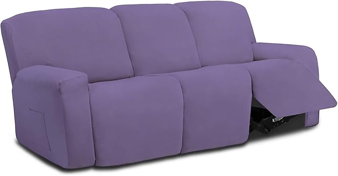 Easy-Going 8 Pieces Microfiber Stretch Sectional Recliner Sofa Slipcover Soft Fitted Fleece 3 Seats Couch Cover Washable Furniture Protector with Elasticity for Kids Pet(Recliner Sofa, Purple)