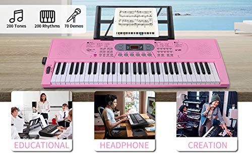 Hricane Keyboard Piano Lighted Keys for Beginner Adults Teens Kids, 61 Key Electronic Music Keyboard with Teaching Modes Powered by USB or Battery with LCD Display Microphone Headphone Jack