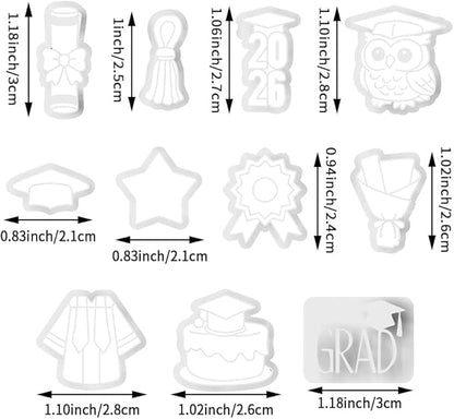 Graduation Polymer Clay Cutters & Stamp Set - 11pcs Sharp & Durable 2026, Owl, Cap, Gown, Diploma, Cake & Star Shapes for DIY Earring Jewelry Making, Soft Clay Crafts & Class Party Supplies